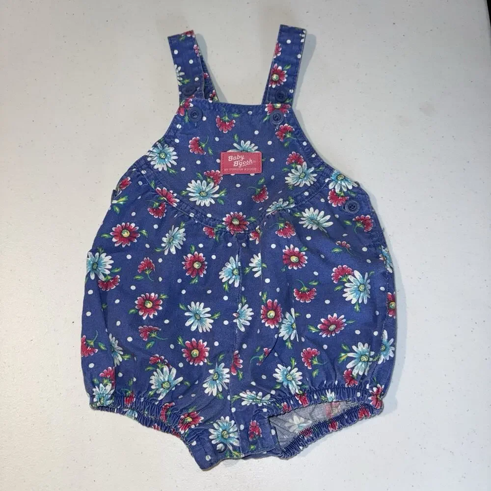 Vintage Oshkosh Baby B'Gosh Vestbak Polka Dot Floral Bubble Romper Blue Size 12M
